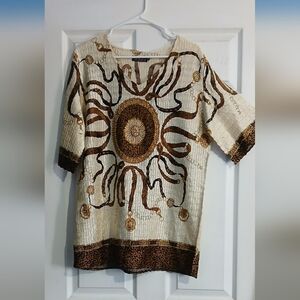 Artistic Asymmetrical Dress in Cream and Brown